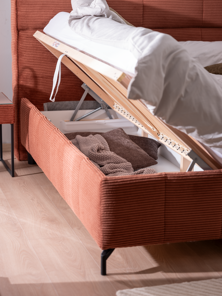 2xl-RORIS rot-braunes Cord-Bett RORIS von ADA Mindful Living mit Stauraum