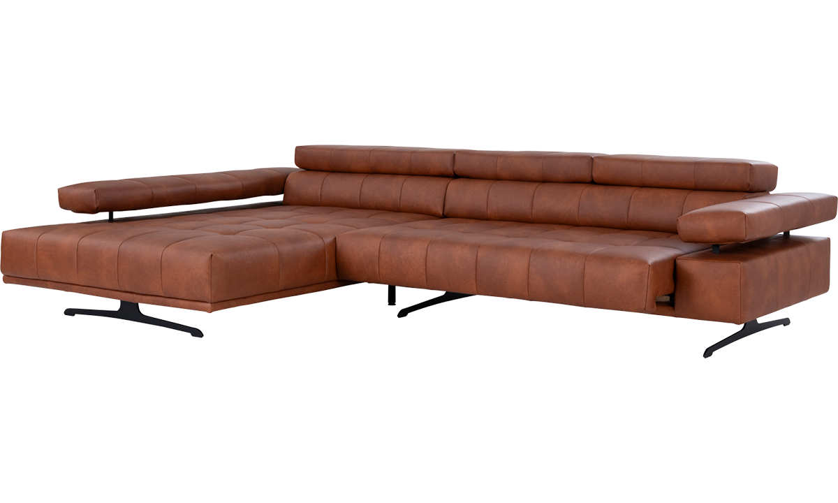 Sofa RAIMO in rot braunem Leder von ADA Möbel mit Nackenverstellung und Vorziehbank